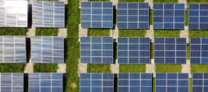 Picture of solar panels from above to represent climate change and the need for business sustainability
